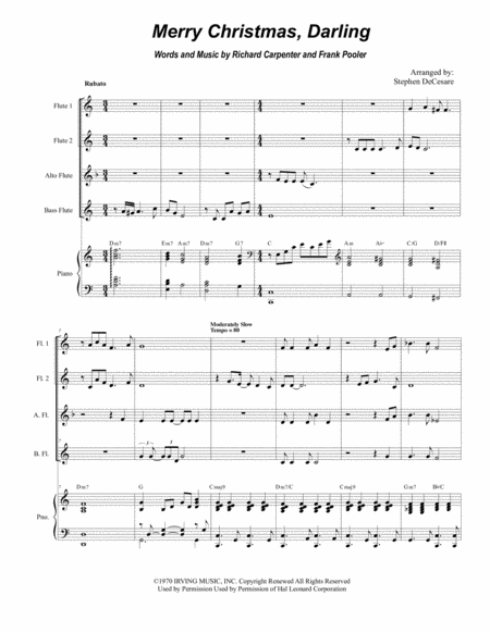 Merry Christmas Darling For Flute Choir And Piano Sheet Music