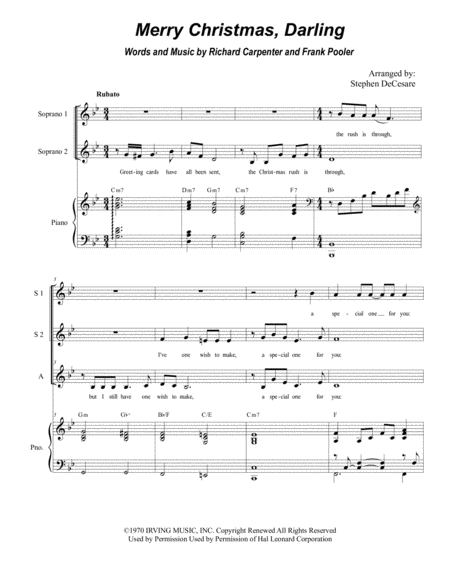 Merry Christmas Darling For Ssa Sheet Music