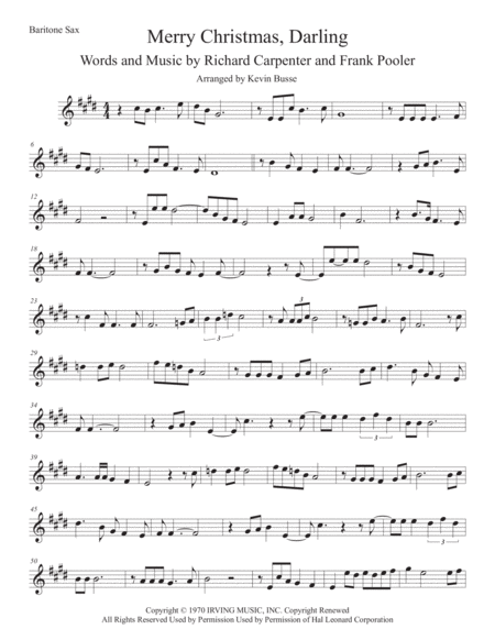 Merry Christmas Darling Original Key Bari Sax Sheet Music