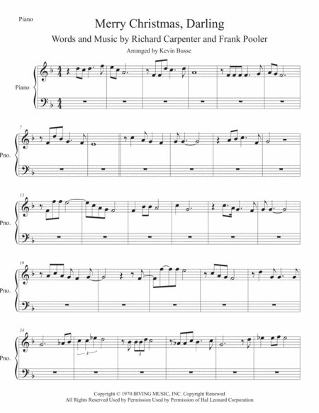 Free Sheet Music Merry Christmas Darling Piano