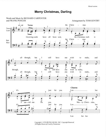 Free Sheet Music Merry Christmas Darling Satb