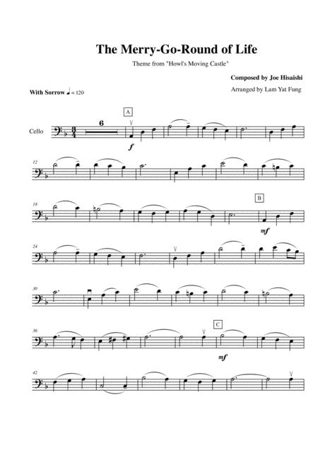 Free Sheet Music Merry Go Round Of Life Cello Solo Score