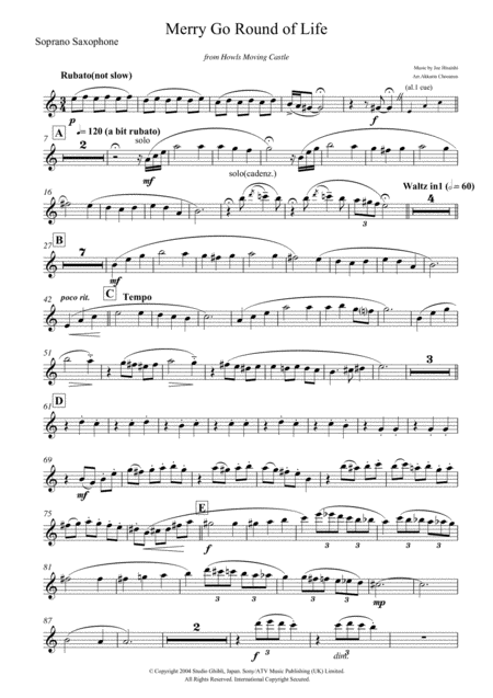 Merry Go Round Of Life For Saxophone Quintets Sheet Music