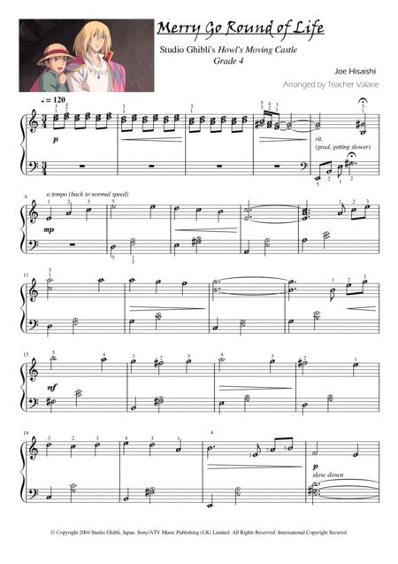 Merry Go Round Of Life Howl Moving Castle Simplified And Full Version In Grade 4 Level With Note Names Sheet Music