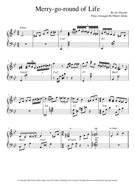 Merry Go Round Of Life Jazz Arrangement Sheet Music