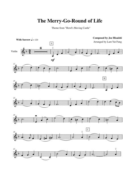 Merry Go Round Of Life Violin Solo Sheet Music