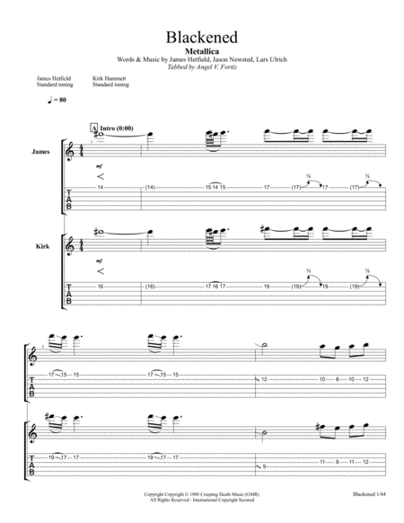 Metallica Blackened Guitar Tab Sheet Music