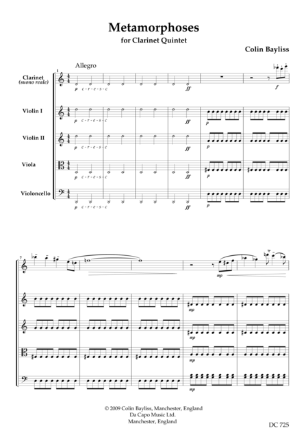 Metamorphoses For Clarinet Quintet Sheet Music