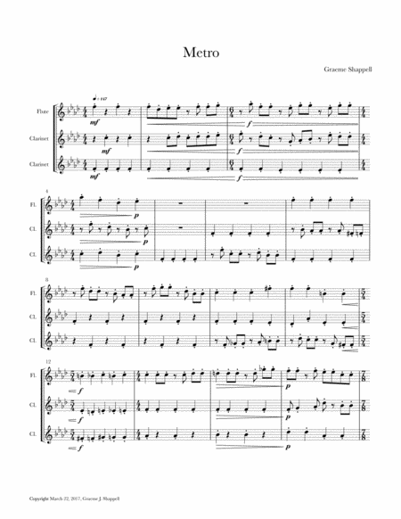 Metro For Flute And Two Clarinets Sheet Music