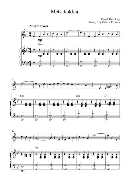 Free Sheet Music Metsakukkia Soprano Saxophone Solo And Piano Accompaniment