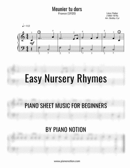 Meunier Tu Dors Easy Piano Solo Sheet Music