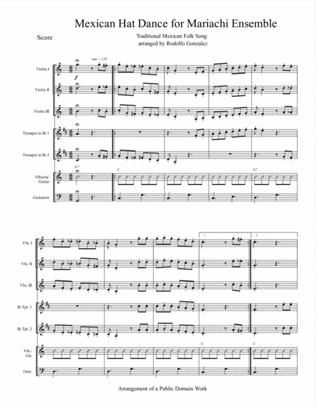 Mexican Hat Dance For Mariachi Ensemble Sheet Music