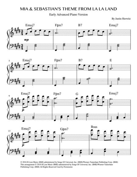 Free Sheet Music Mia Sebastian Theme For Early Advanced Piano