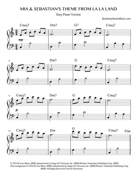 Free Sheet Music Mia Sebastian Theme For Easy Piano