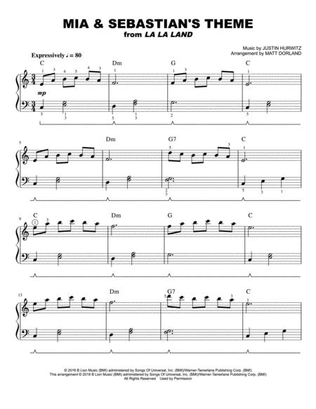 Free Sheet Music Mia Sebastians Theme La La Land Easy Piano
