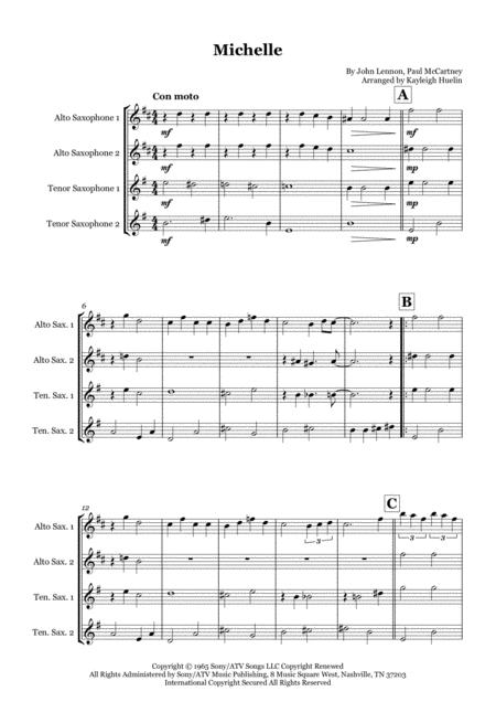 Free Sheet Music Michelle By The Beatles Saxophone Quartet Aatt