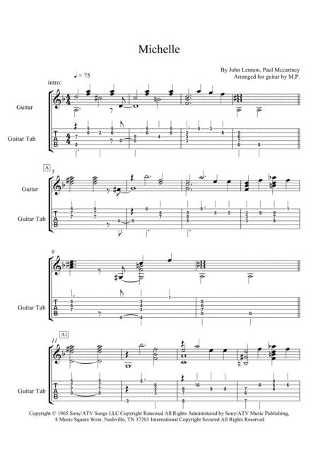 Michelle For Guitar Fingerstyle Sheet Music