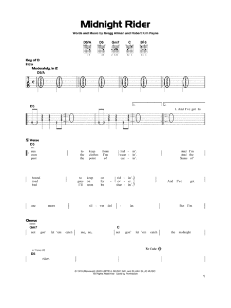 Midnight Rider Sheet Music