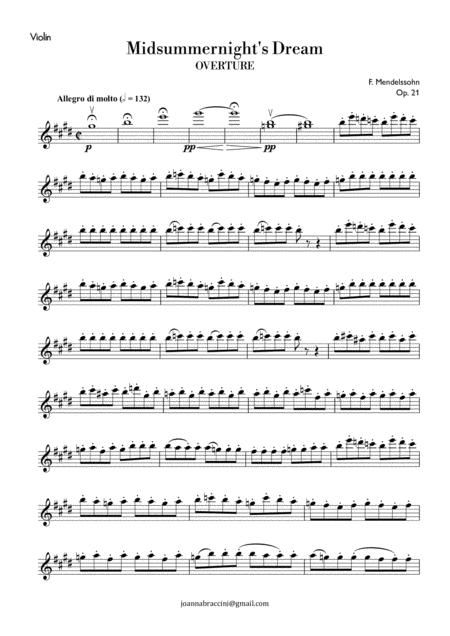 Midsummernights Dream For Violin Mendelssohn Sheet Music