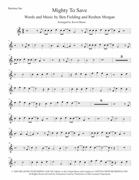 Mighty To Save Easy Key Of C Bari Sax Sheet Music