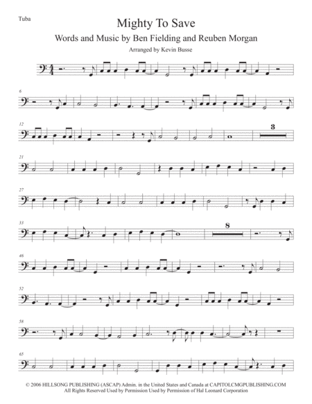 Free Sheet Music Mighty To Save Easy Key Of C Tuba