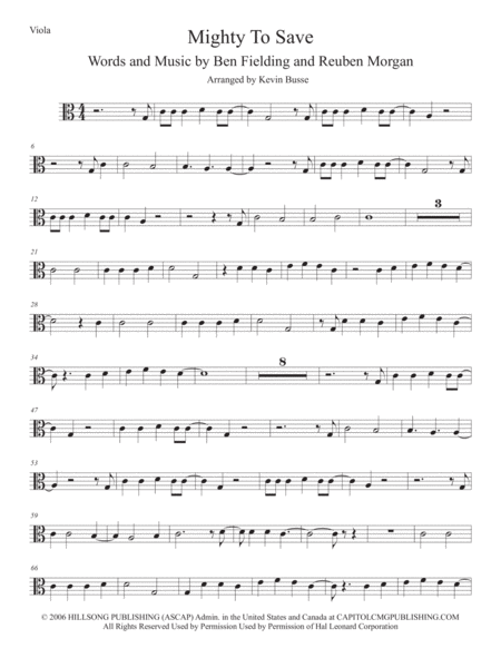 Free Sheet Music Mighty To Save Easy Key Of C Viola