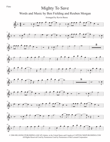 Free Sheet Music Mighty To Save Flute
