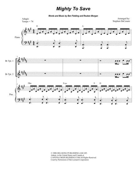 Free Sheet Music Mighty To Save For Brass Quartet