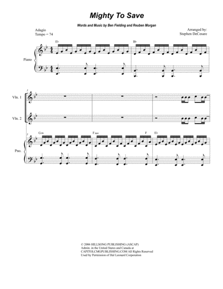 Free Sheet Music Mighty To Save For String Quartet