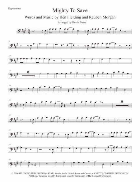 Free Sheet Music Mighty To Save Original Key Euphonium