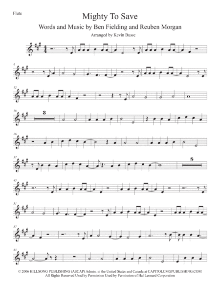Free Sheet Music Mighty To Save Original Key Flute