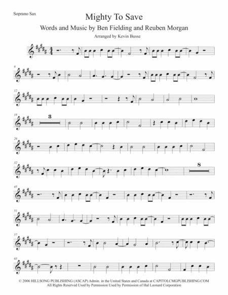 Free Sheet Music Mighty To Save Original Key Soprano Sax