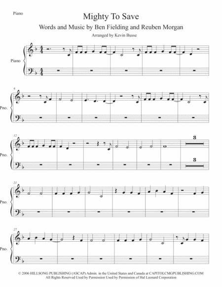 Free Sheet Music Mighty To Save Piano