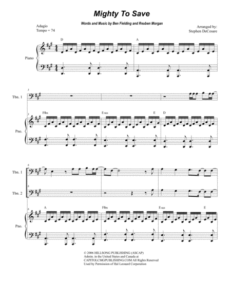 Mighty To Save Trombone Duet Sheet Music