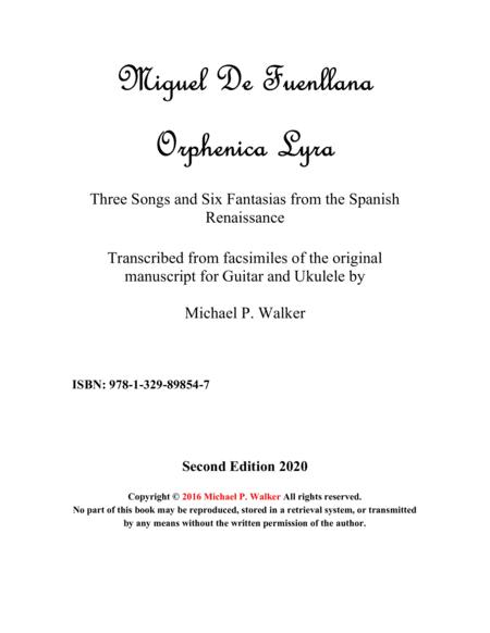 Miguel De Fuenllana Orphenica Lyra Three Songs And Six Fantasias From The Spanish Renaissance For Baritone Ukulele Sheet Music