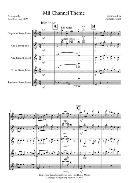 Free Sheet Music Mii Channel Theme Saxophone Ensemble Saatb