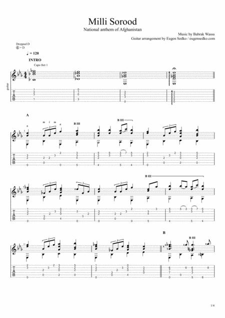 Milli Sorood National Anthem Of Afghanistan For Solo Guitar Notes Tabs Sheet Music