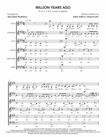 Million Years Ago Adele Sattb A Cappella Sheet Music