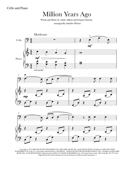 Free Sheet Music Million Years Ago Cello And Piano