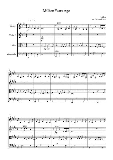 Million Years Ago String Quartet Sheet Music