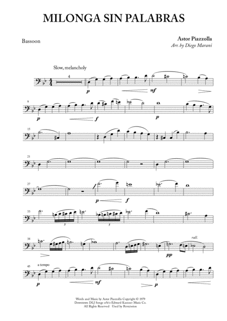 Milonga Sin Palabras For Bassoon And Piano Sheet Music