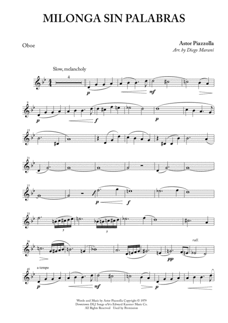 Milonga Sin Palabras For Oboe And Piano Sheet Music