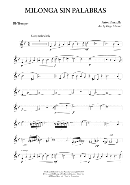 Milonga Sin Palabras For Trumpet And Piano Sheet Music