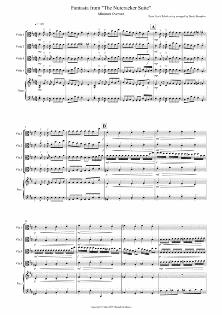 Miniature Overture Fantasia From Nutcracker For Viola Quartet Sheet Music