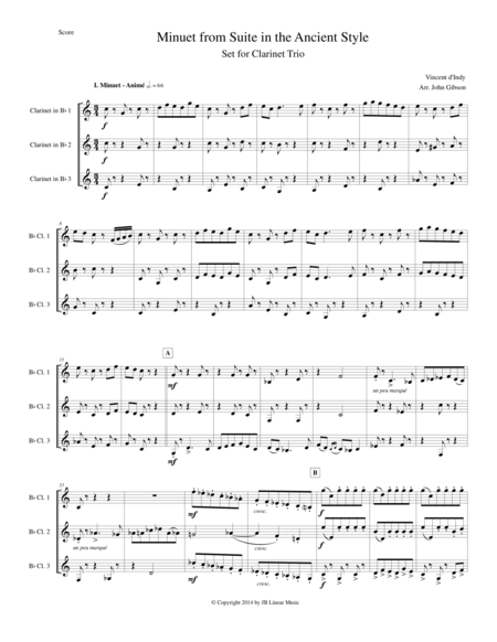 Minuet D Indy Suite In The Ancient Style Set For Clarinet Trio Sheet Music