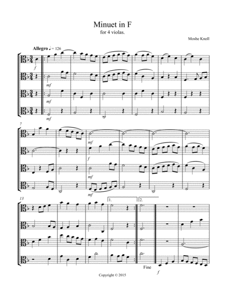 Minuet For 4 Violas Sheet Music