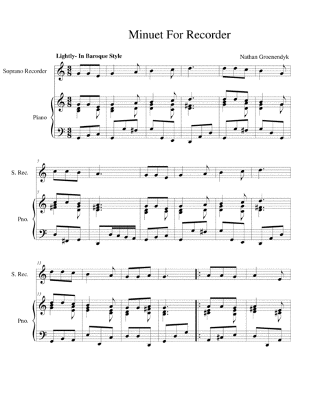 Minuet For Recorder Sheet Music