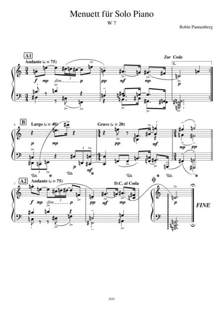 Minuet For Solo Piano W 7 Sheet Music