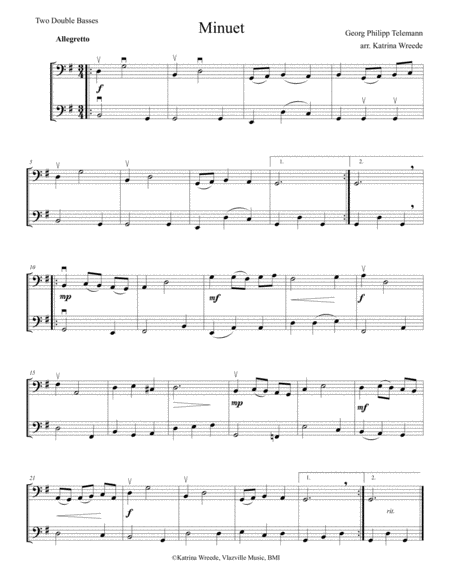 Minuet For Two Double Bass By Telemann Sheet Music