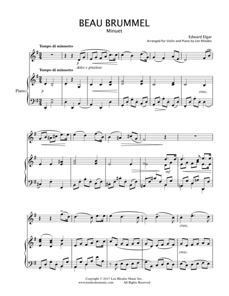 Free Sheet Music Minuet From Beau Brummel For Violin And Piano Edward Elgar
